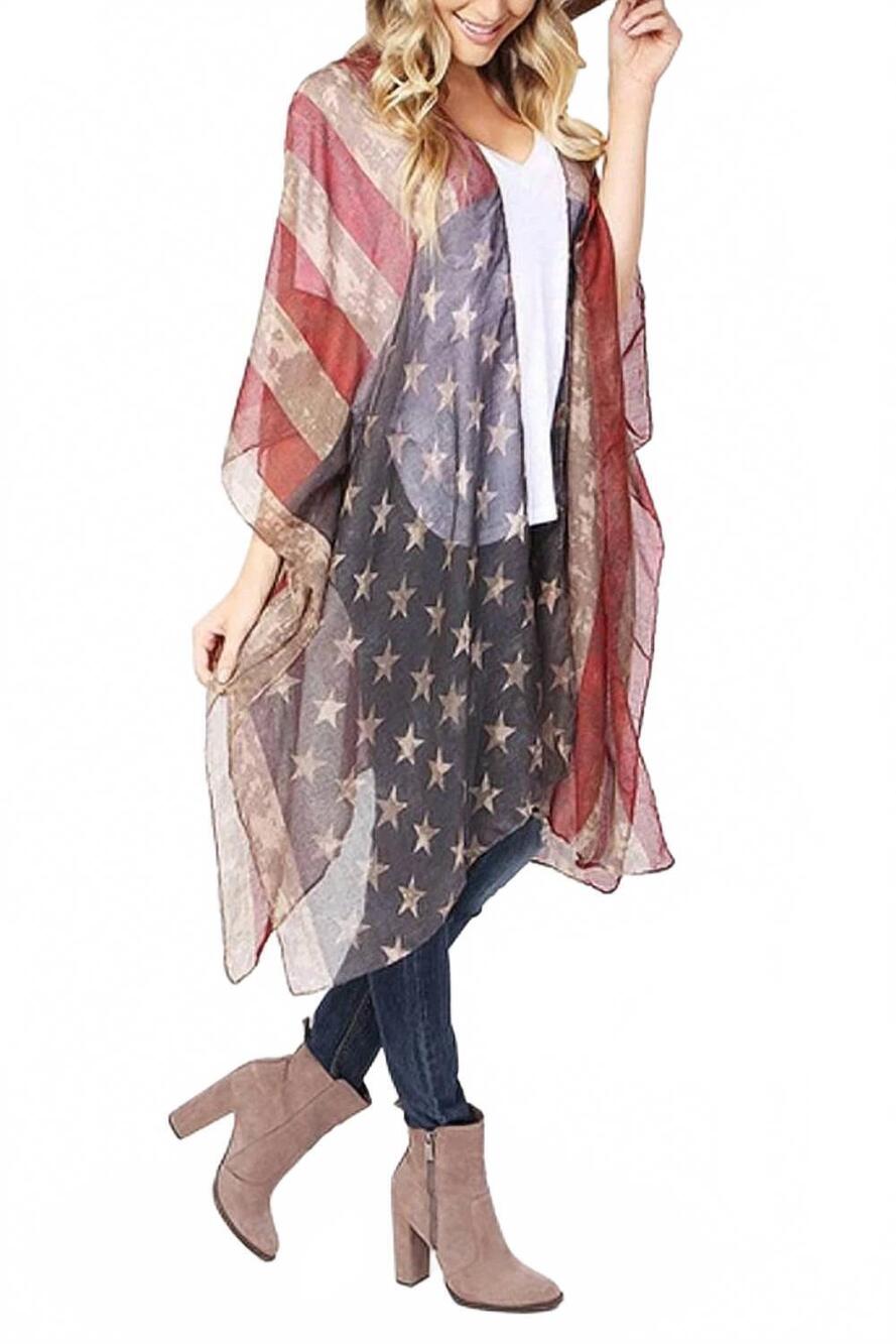NEW BIJORCA women's patriotic flag style shawl in multicolor